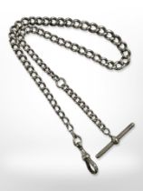 An antique silver graduated Albert chain with T-bar, 39.6g.