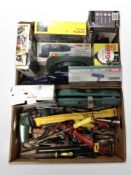 Several boxed power tools and a quantity of hand tools.