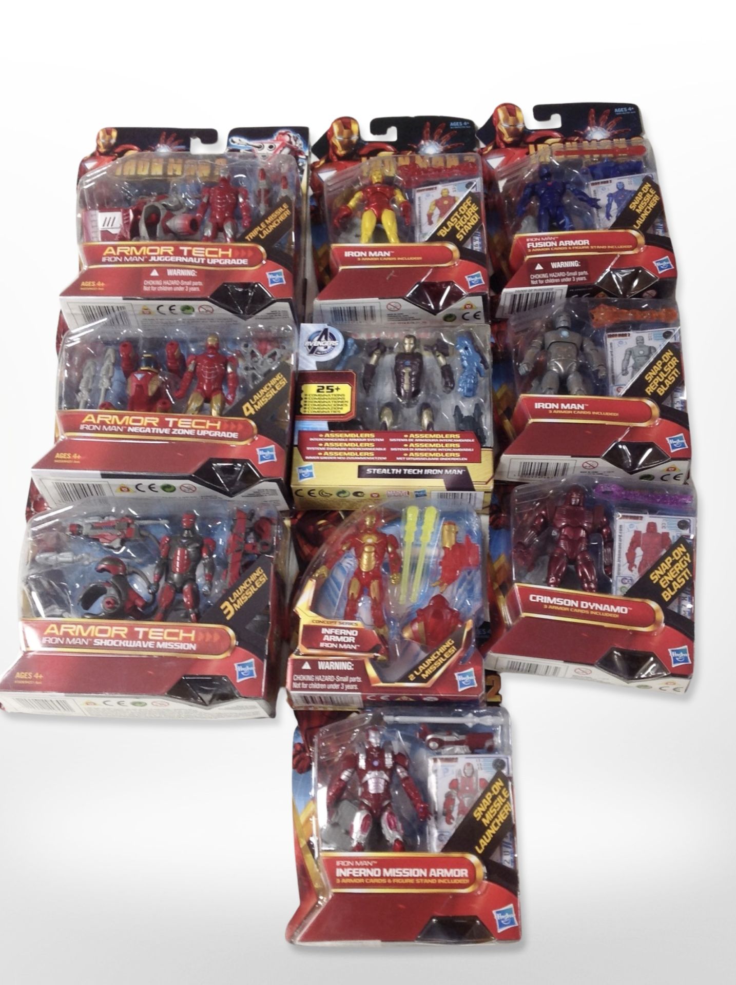 10 Hasbro Iron Man figures, boxed.