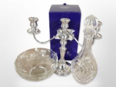 An Edinburgh crystal decanter in box, a Gleneagles crystal bowl etched with thistles,