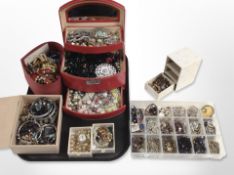 A contemporary concertina jewellery box containing mixed costume necklaces, bangles,