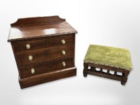 An early 20th-century mahogany three-drawer apprentice chest, width 43cm,