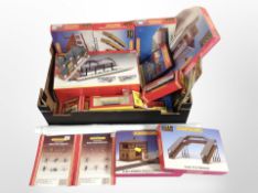 A group of Hornby and other model railway buildings and decorations, boxed.