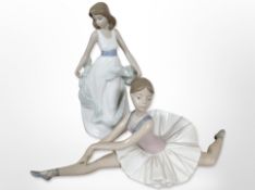 A Nao figure of a ballerina plus one other of a girl, height 27cm.