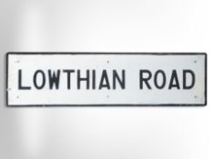 A painted tin 'Lowthian Road' sign, 103cm x 28cm.