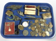 A Waltham gold-plated full hunter pocket watch, a group of British and other coins, two Cheroots,