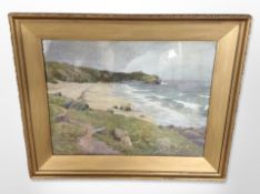 J F Rowell : A coastal landscape, watercolour, 49cm x 64cm.