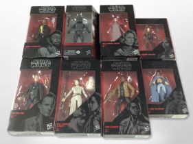 Eight Hasbro Star Wars The Black Series figures, boxed.