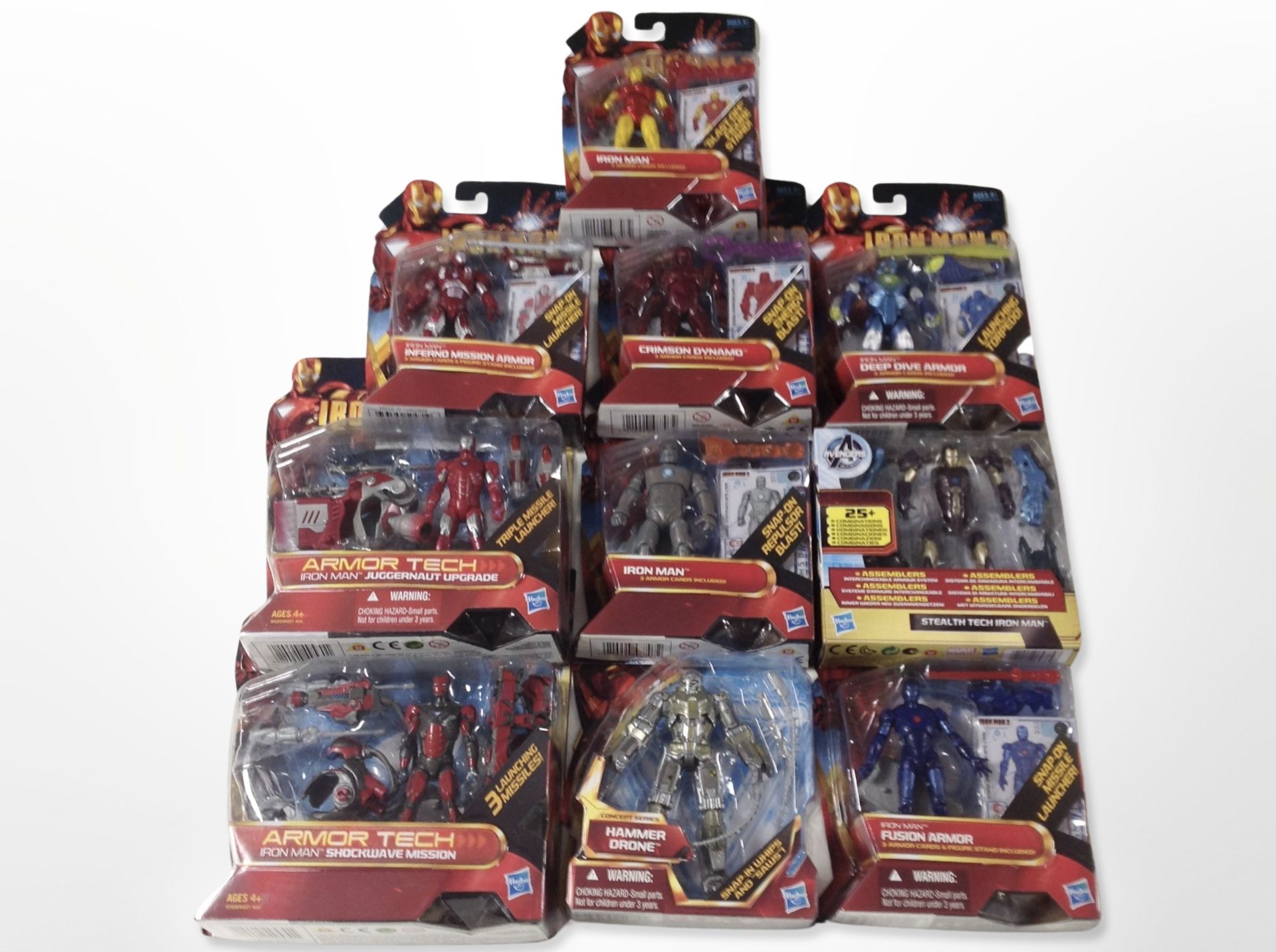 10 Hasbro Iron Man figures, boxed.