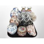 A Japanese Imari export porcelain figure of a rabbit, together with three oriental ginger jars,