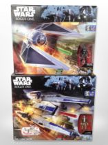 Two Hasbro Star Wars Rogue One figures, Rebel U-Wing Fighter and Tie Striker, boxed.