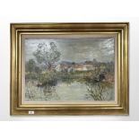 Danish school : Buildings by a lake, oil on canvas,