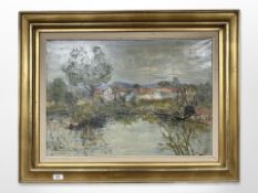 Danish school : Buildings by a lake, oil on canvas,