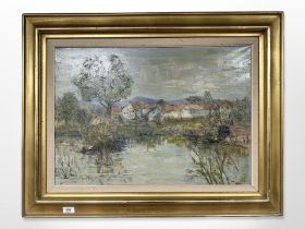 Danish school : Buildings by a lake, oil on canvas,