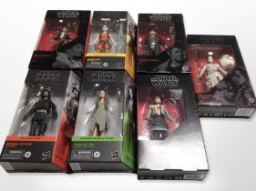 Seven Hasbro Star Wars The Black Series figures, boxed.