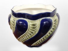 A blue-glazed ceramic jardiniere, height 24cm.