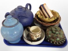 A large Danish blue-glazed earthenware teapot,