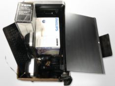 Assorted electricals including HP monitor, Philips light in box, Tensai radio, Blu-Ray home theatre,