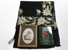 Catherine Cookson interest : A silk work-embroidered shawl with floral decoration,