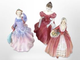 Three Royal Doulton figures, 'Janet' HN 1537, 'Winsome' HN 2220, and 'Blithe Morning' HN 2021.