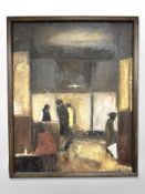 Kirsten Søndergaard : Figures in an interior, oil on canvas, 39cm x 48.5cm.