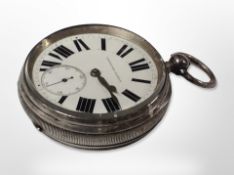 A silver open-faced pocket watch with fusee movement, signed D A Edward, Sunderland,
