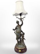 A late 19th century spelter figural table lamp,