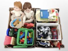 A collection of children's toys, doll, diecast cars, etc.