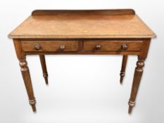 A Victorian mahogany two-drawer side table, 89cm wide x 42cm deep x 77cm high.