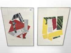 Two continental abstract collages, indistinctly signed, each 45cm x 63cm.