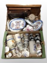 A group of German stoneware jugs, Imari porcelain, cutlery box, other ceramics, etc.