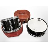 A Pearl Forum snare drum and a Rogers BigR tom,
