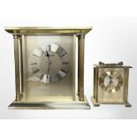 A Churchill gilt metal pillared mantle clock together with a further clock.