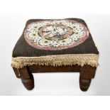 A Victorian mahogany beadwork footstool,