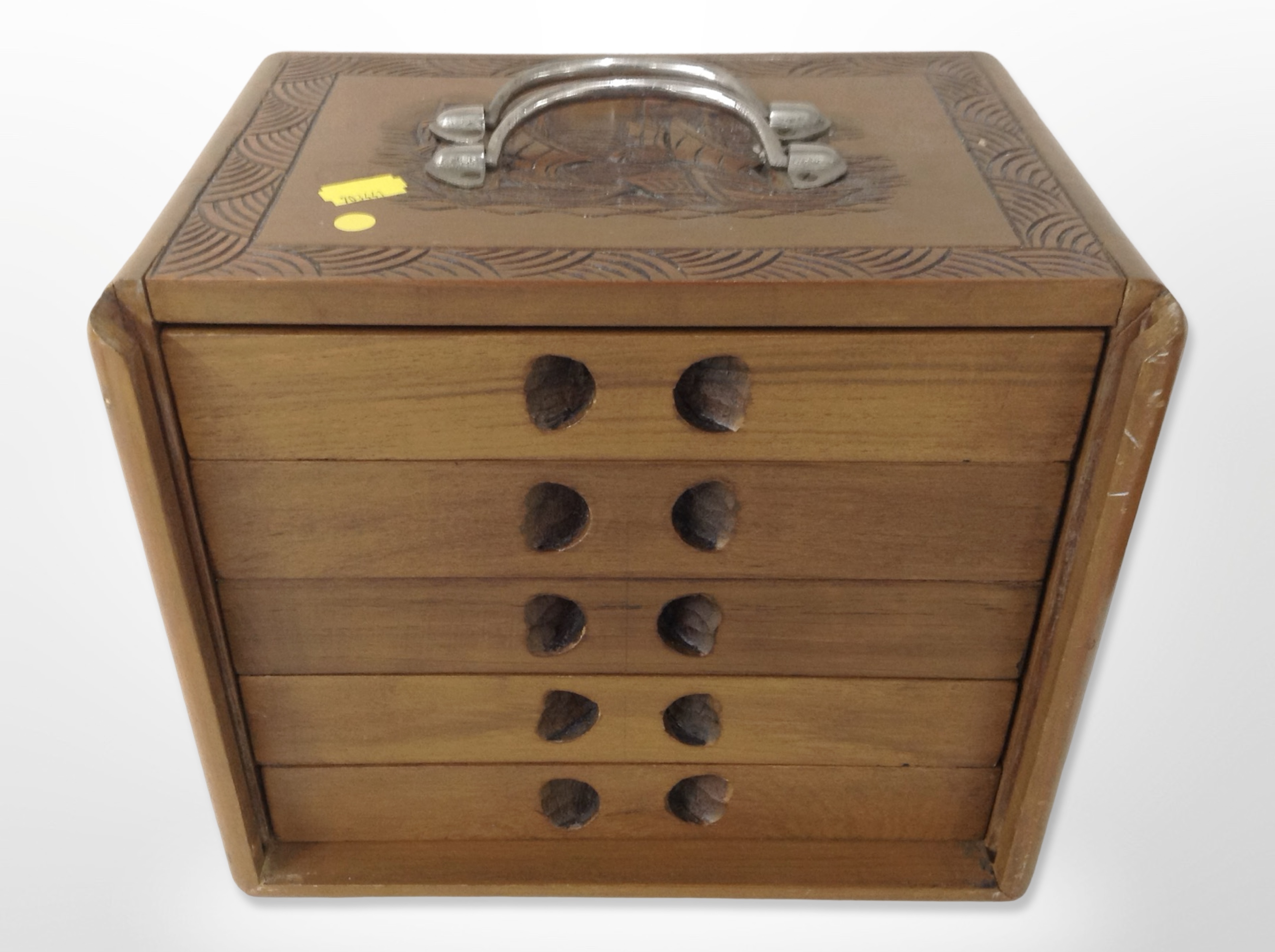 An oriental carved camphor wood box, with drawers to interior, width 27cm. - Bild 2 aus 2