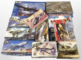 12 Revell, Air Fix and other modelling sets, all military vehicles.