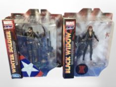 Two Marvel Select figurines, The Winter Soldier and Black Widow, boxed.