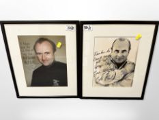 Phil Collins : A colour photograph, with inscription and signature, 25cm x 20cm,