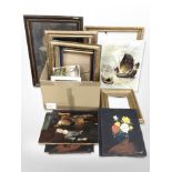 A group of oil paintings, Pears soap print, several antique gilt picture frames, etc.