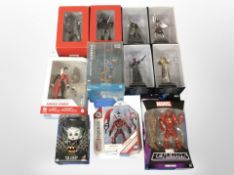 11 DC Collectibles and other figurines including DC and Marvel, boxed.