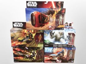 Five Hasbro Star Wars models including Imperial Speeder, Elite Speeder Bike, Wampa, etc.