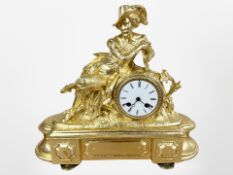 A 19th century gilt metal figural mantel clock, surmounted with a figure of Shakespeare,
