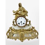 A 19th century French alabaster and gilt metal figural mantel clock, striking on a bell,