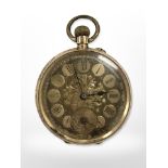A 14ct yellow gold backed fob watch, diameter 3.6 cm.