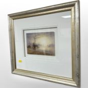 Milwyn Holloway (20th Century) : Shipping at low tide, enamel on porcelain plaque, signed,