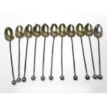 Eleven continental gilt long-handled teaspoons,