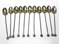 Eleven continental gilt long-handled teaspoons,