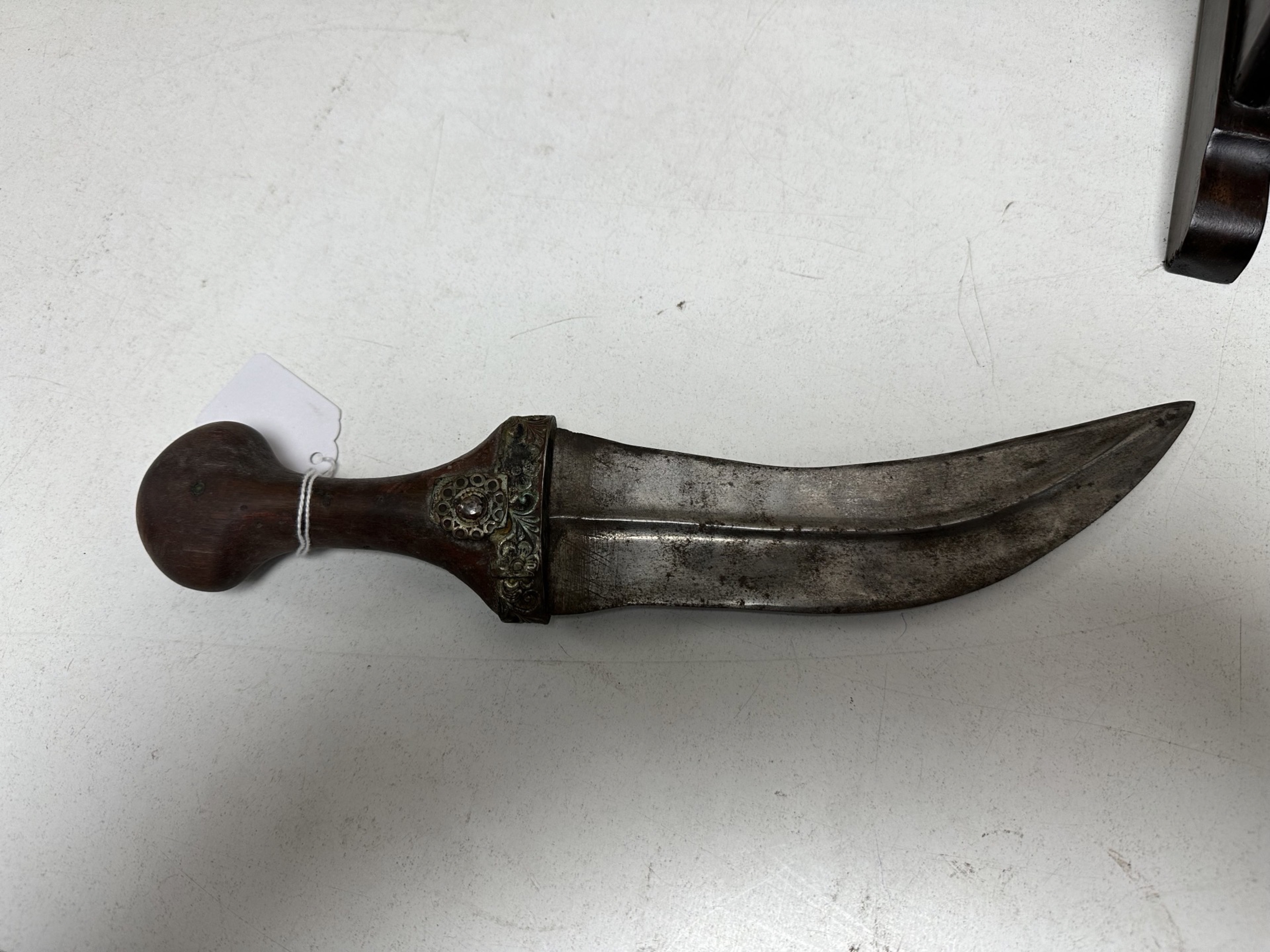 Two Kukri knives in sheathes, and an antique Arab Jambiya knife, - Image 2 of 10