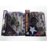 Two Marvel Select figurines, Loki and The Winter Soldier, boxed.