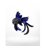 A Sterling silver blue enamel and marcasite brooch modelled as a tropical fish, width 35 mm.